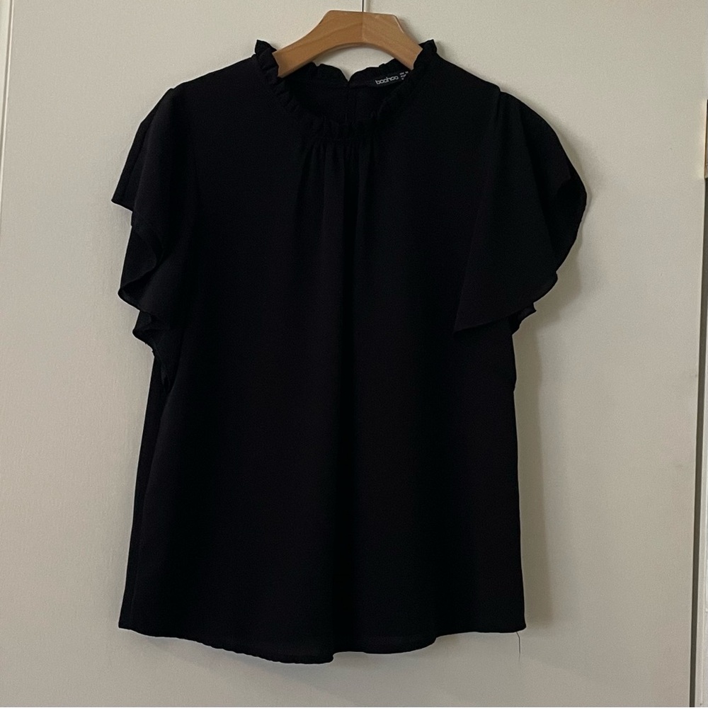 Boohoo Black Ruffle Sleeve Blouse